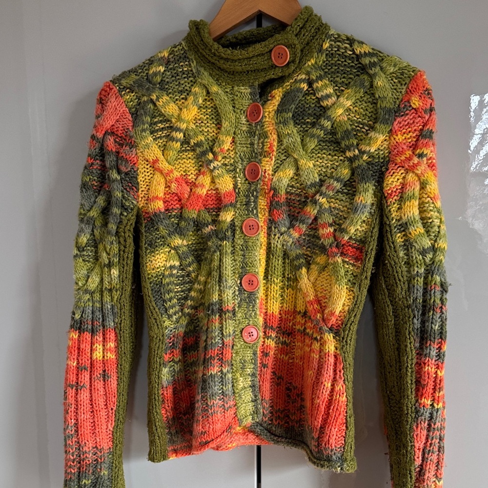 Multicolor Button-Up Wool Women Cardigan